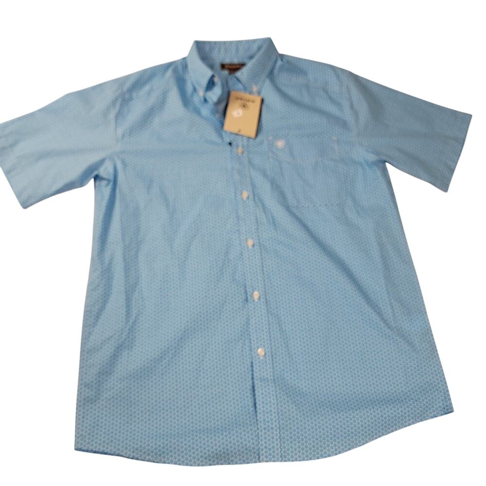 Ariat Shirt Mens Med Blue Simeon Classic Fit Short Sleeve Button Up Western 946